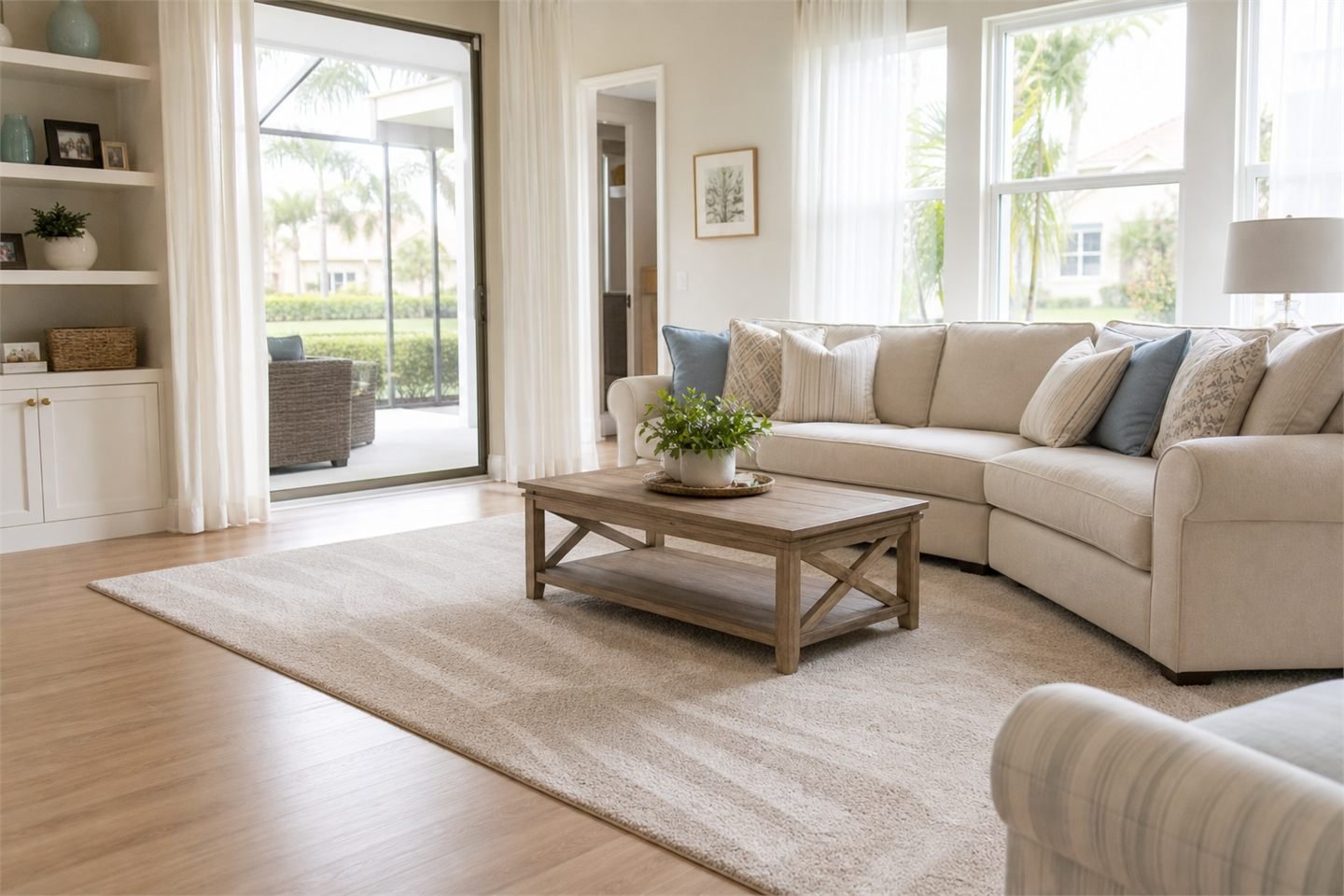 Bright tidy living room after a regular cleaning service