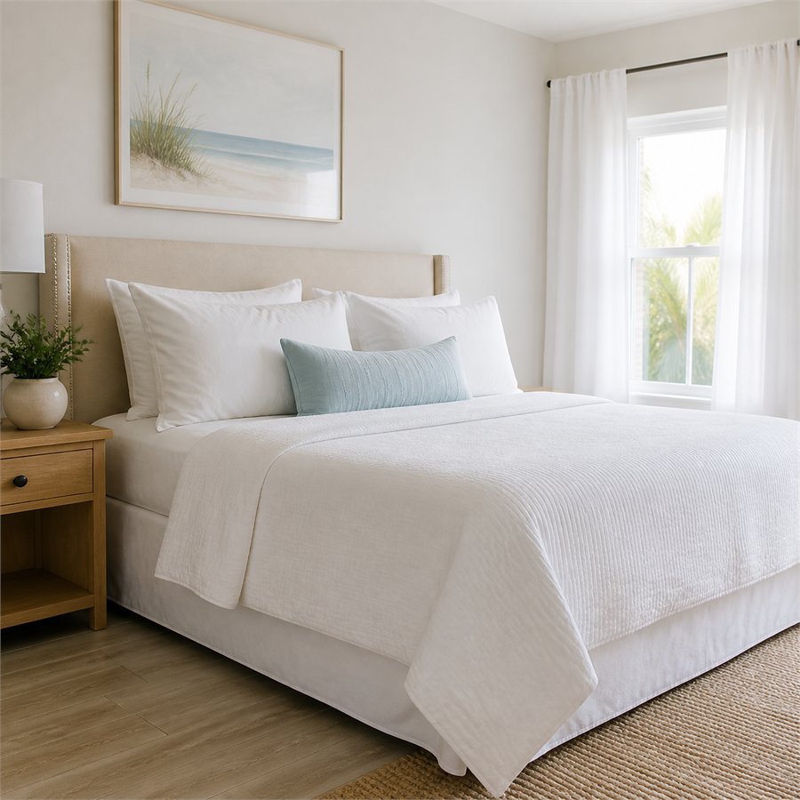 Tidy bedroom with made bed